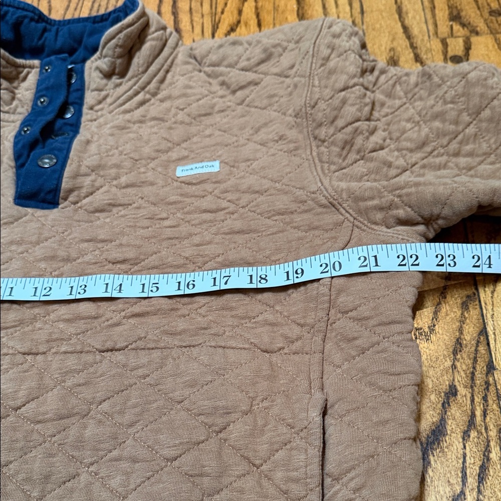 Frank & Oak sz L Tan Quilted 1/4 snap sweatshirt contrast retro Farm Chore - Picture 6 of 13